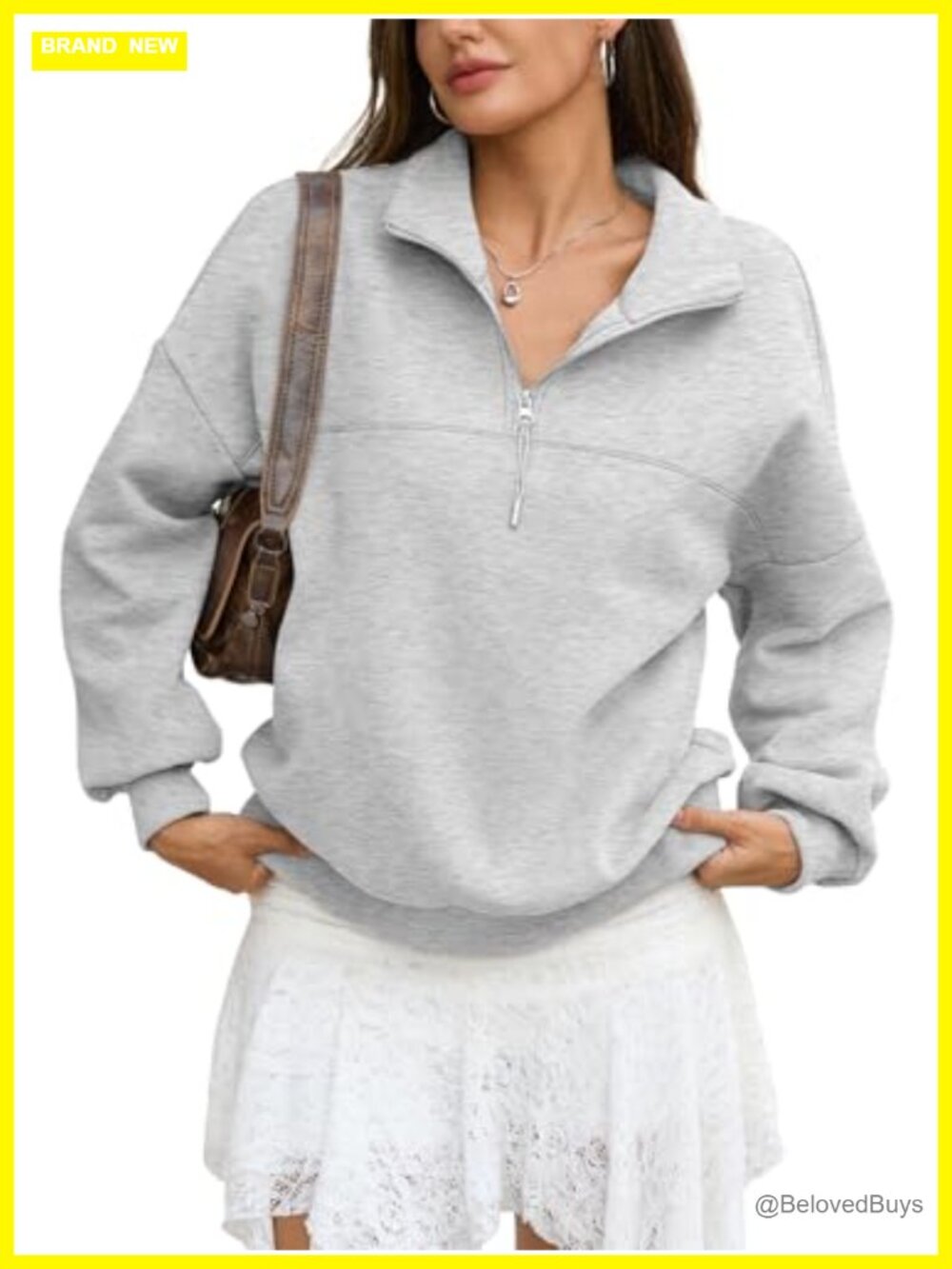 Fleece Quarter Zip Oversized Sweatshirt Long Sleeve Pullover Top
